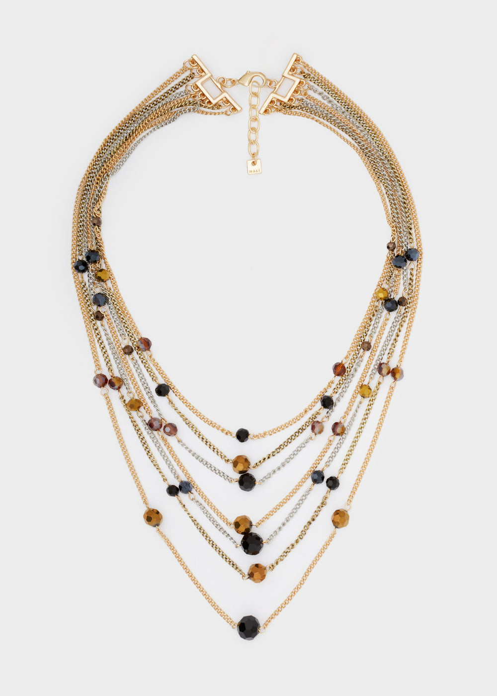 Collana multifilo con perline spesse creata con perline e catena color oro, ematite, argento e finitura rame. - Italia Collana multifilo con perline spesse creata con perline e catena color oro, ematite, argento e finitura rame. - Italia